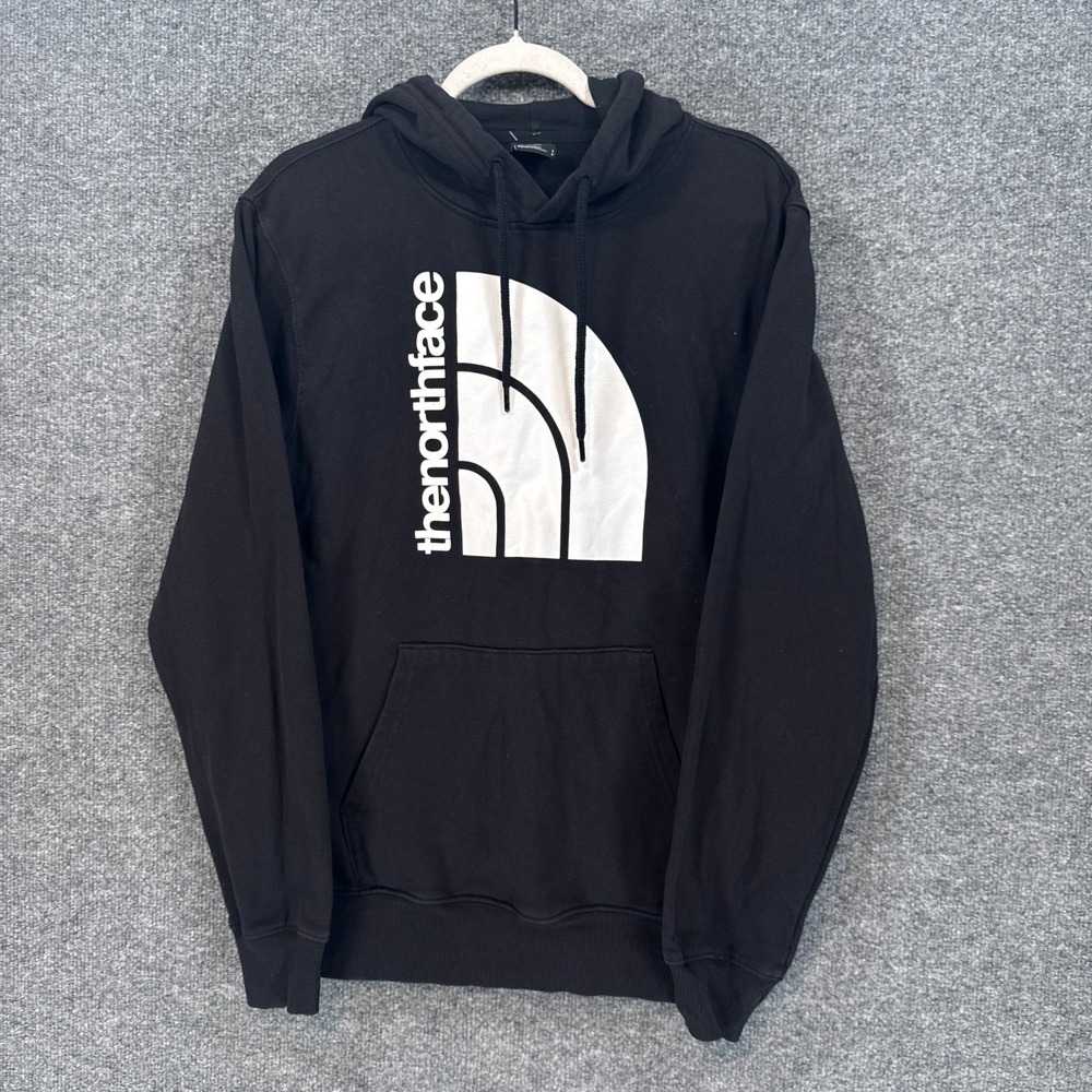 The North Face Hoodie Mens Small Black Vertical Logo Pullover Fleece Sweatshirt